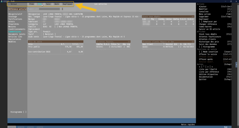 Gestionnaire articles boutons d'interface et de navigation