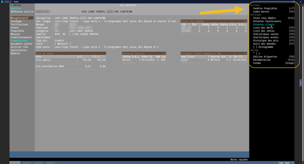 Gestionnaire articles volet de fonctions différents selon ma fenêtre, la liste, le champ de saisie.