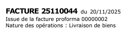 Entête d'une édition d'une facturation d'une proforma NF525