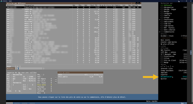 Paramétrage des programmes (listes) etape 1 Exemple liste des articles