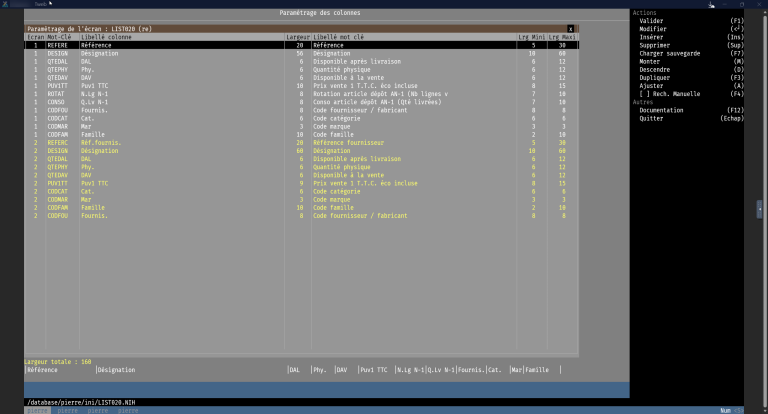 Paramétrage de l'écran LIST020(re)