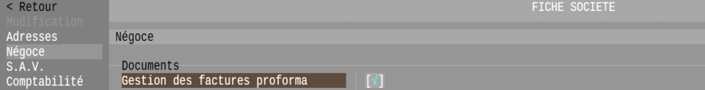 paramètres société factures proforma NF525