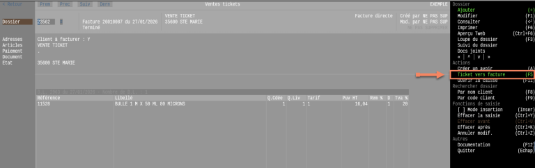 NF525 Facture issue ticket ventes