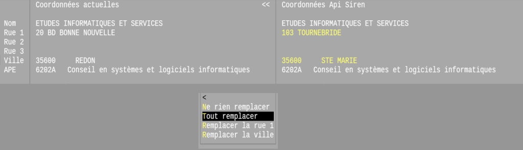 Exemples d’écran de proposition de correction de l’adresse
