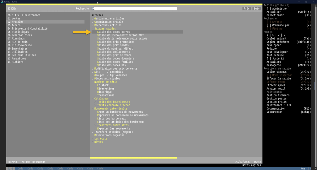 grille saisie rapide code barre