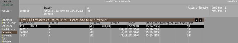 affichage du transfert en comptabilité négoce mémorisé