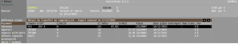 affichage du tranfert en comptabilité sav mémorisé